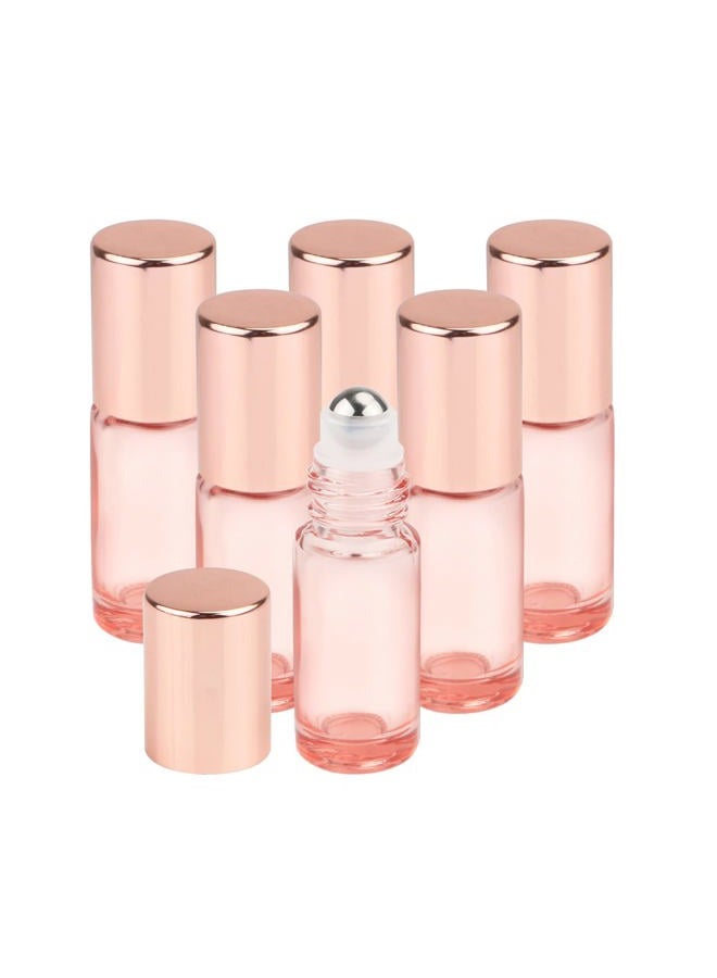 Wresty 1/6 Oz Pink Glass Roller Bottles,6 Pack 5ml Roll On Bottles With Rose Gold Lids Roller Ball Bottles For Essential Oils Perfume Cosmetic Liquid - Image 1