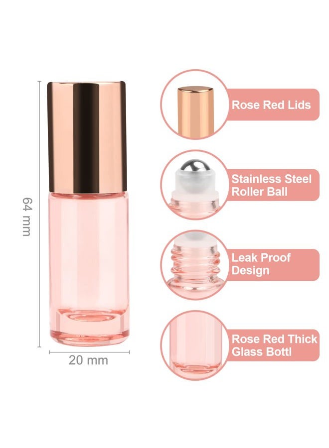 Wresty 1/6 Oz Pink Glass Roller Bottles,6 Pack 5ml Roll On Bottles With Rose Gold Lids Roller Ball Bottles For Essential Oils Perfume Cosmetic Liquid - Image 2