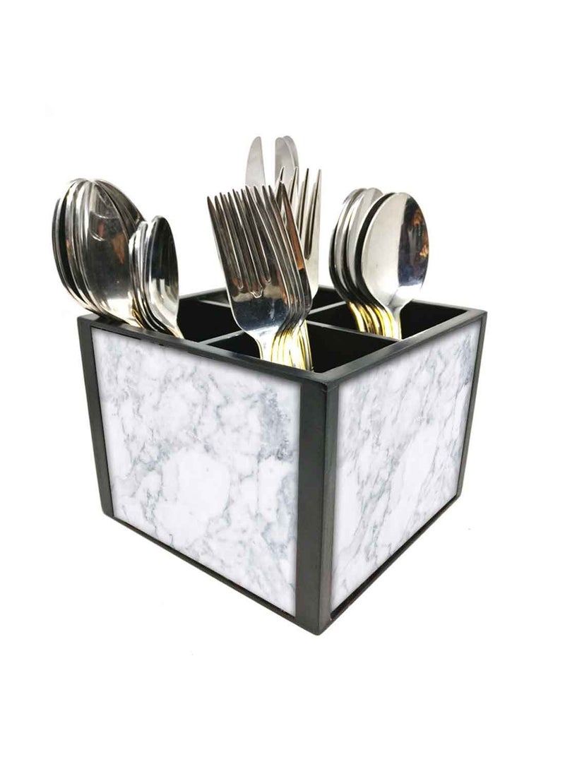 Nutcase Nutcase Designer Cutlery Stand Holder Silverware CaddySpoons Forks Knives Organizer for Dining Table kitchen W575 x H 425 x L55 White Marble  - Image 1