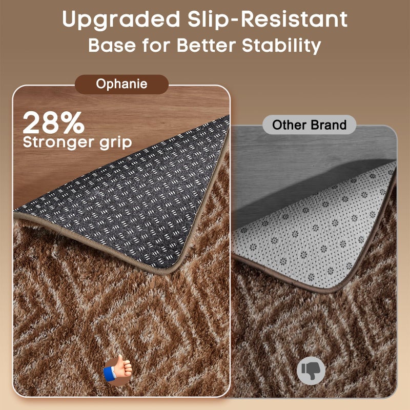 Ophanie Brown and White Diamond Striped Rugs for Living Room 8x10, Fluffy Shag Large Fuzzy Plush Soft Carpets, Shaggy Rugs for Bedroom, Carpet for Kids Boys Girls Dorm Nursery Home Decor Aesthetic - Image 4