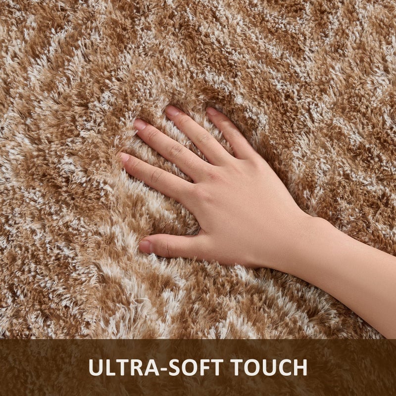 Ophanie Brown and White Diamond Striped Rugs for Living Room 8x10, Fluffy Shag Large Fuzzy Plush Soft Carpets, Shaggy Rugs for Bedroom, Carpet for Kids Boys Girls Dorm Nursery Home Decor Aesthetic - Image 3