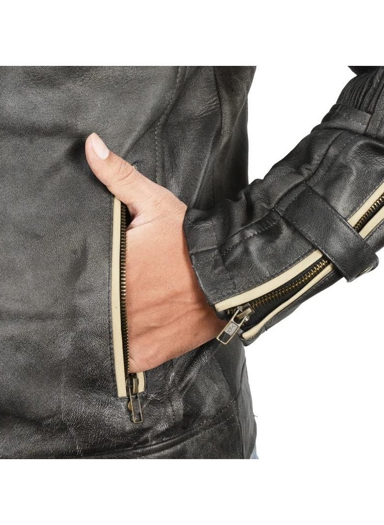 Generic Cafe Racer Jacket Vintage Motorcycle Retro Moto Distressed Leather Jacket | Distressed Motorcycle Jacket Men  - Image 3
