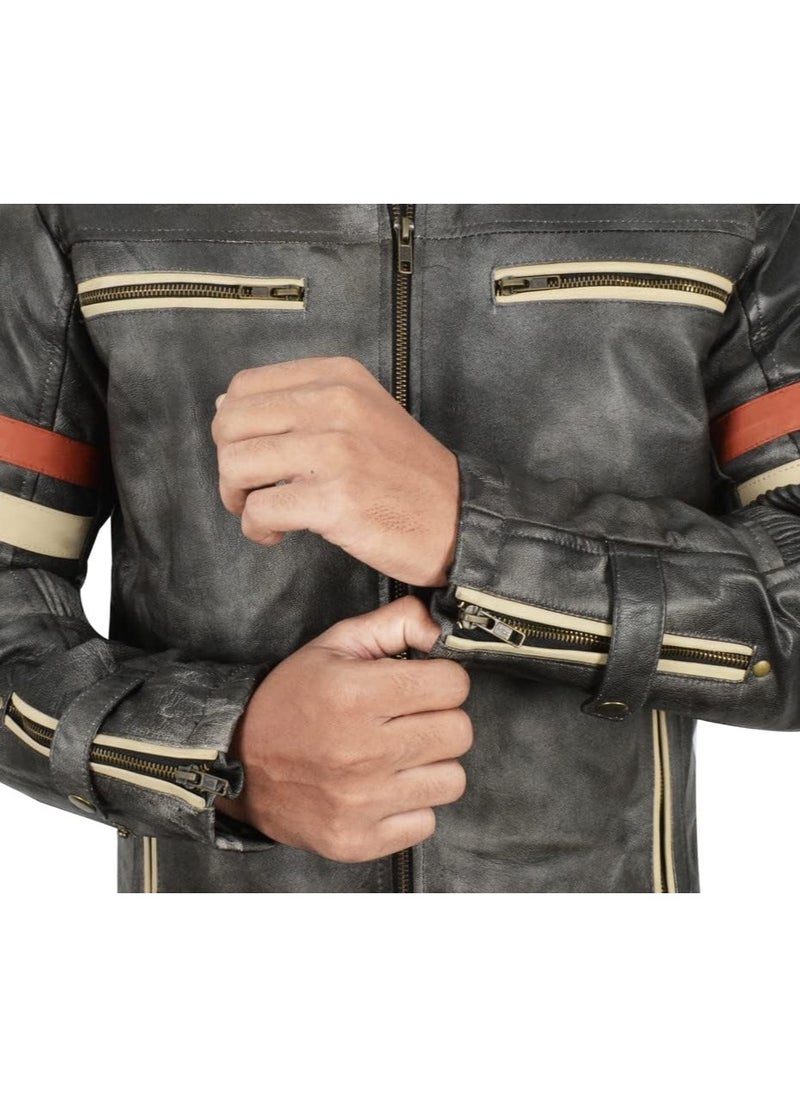 Generic Cafe Racer Jacket Vintage Motorcycle Retro Moto Distressed Leather Jacket | Distressed Motorcycle Jacket Men  - Image 4