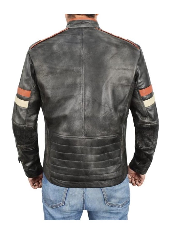 Generic Cafe Racer Jacket Vintage Motorcycle Retro Moto Distressed Leather Jacket | Distressed Motorcycle Jacket Men  - Image 5