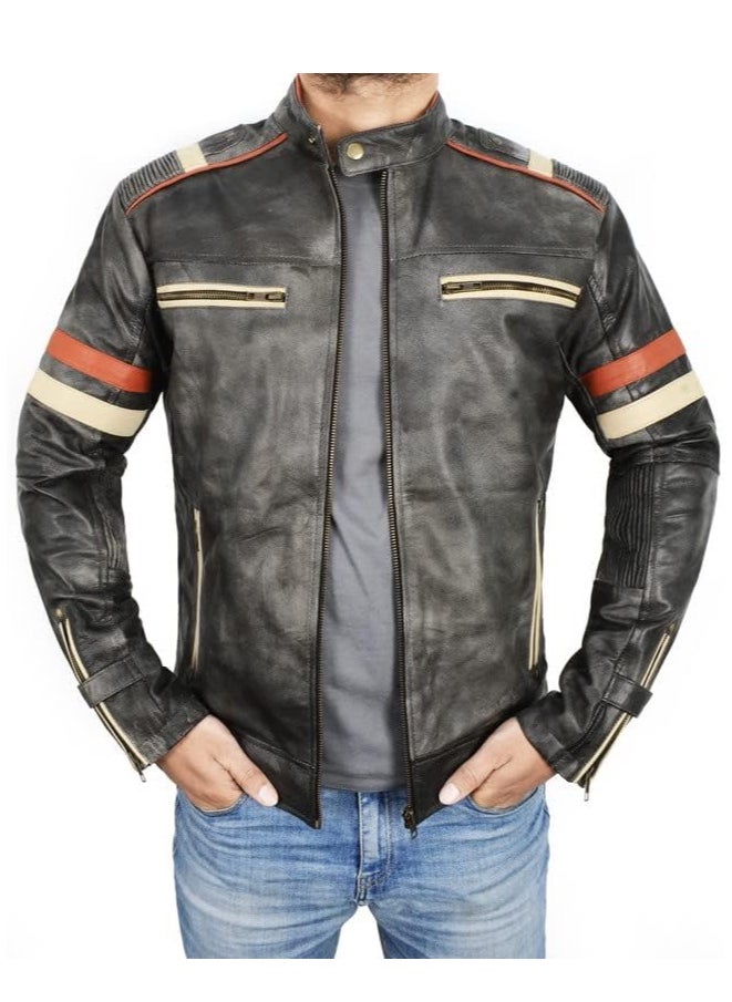 Generic Cafe Racer Jacket Vintage Motorcycle Retro Moto Distressed Leather Jacket | Distressed Motorcycle Jacket Men  - Image 1