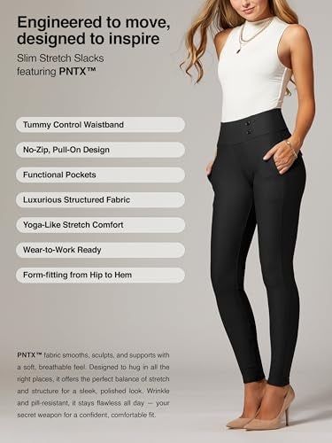 Conceited Womens Dress Pants with Tummy Control - Wear to Work - Stretch High Waisted Slacks with Pockets - Black - XX-Large - Image 2