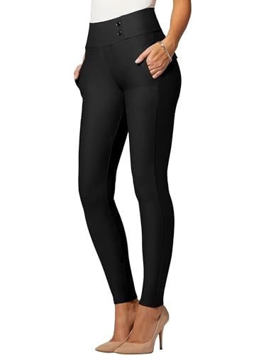 Conceited Womens Dress Pants with Tummy Control - Wear to Work - Stretch High Waisted Slacks with Pockets - Black - XX-Large - Image 1