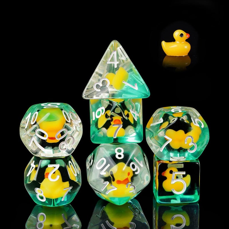 Cusdie 7-Die DND Dice, Polyhedral D&D Dice Set Filled with Animal, Animal Dice Set for Role Playing Game Borad Game (Yellow Duck) - Image 1