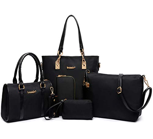 FiveloveTwo Women 6Pcs Handbag Set Nylon Top Handle Bag Totes Satchels Crossbody Shoulder Bags and Purse Clutch - Image 1
