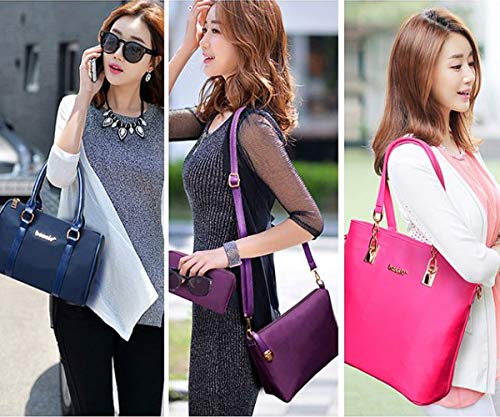 FiveloveTwo Women 6Pcs Handbag Set Nylon Top Handle Bag Totes Satchels Crossbody Shoulder Bags and Purse Clutch - Image 2