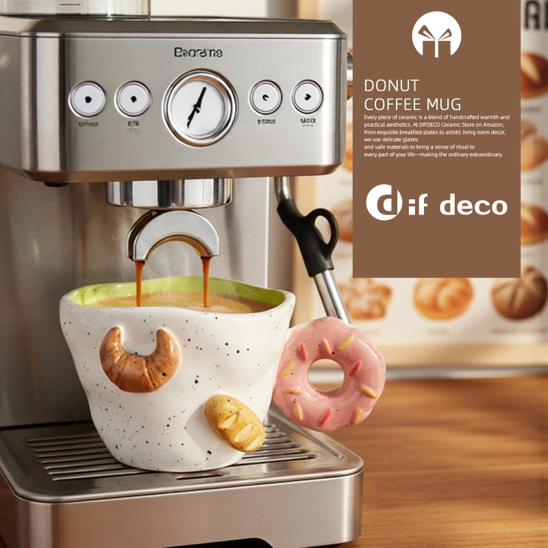 DIF DECO Christmas Mugs 11.8 OZ Ceramic Cute Donut Shape Coffee Mug with Handle Unique Holiday Hot Cocoa Cup Perfect for Tea & Coffee Lovers, Gifts for Family or Children, Dishwasher Safe(350ml) - Image 5