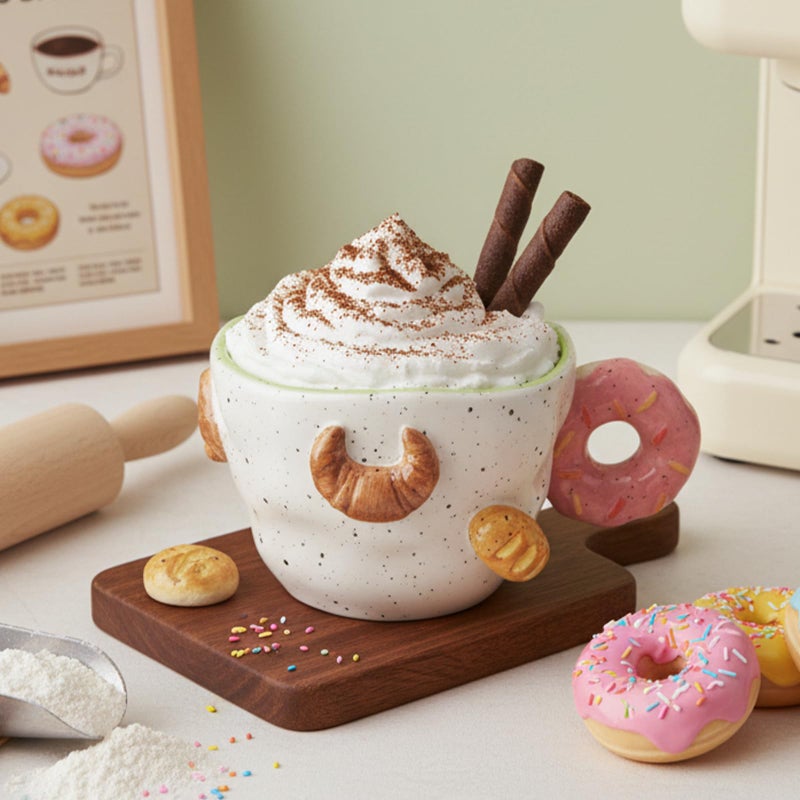 DIF DECO Christmas Mugs 11.8 OZ Ceramic Cute Donut Shape Coffee Mug with Handle Unique Holiday Hot Cocoa Cup Perfect for Tea & Coffee Lovers, Gifts for Family or Children, Dishwasher Safe(350ml) - Image 1