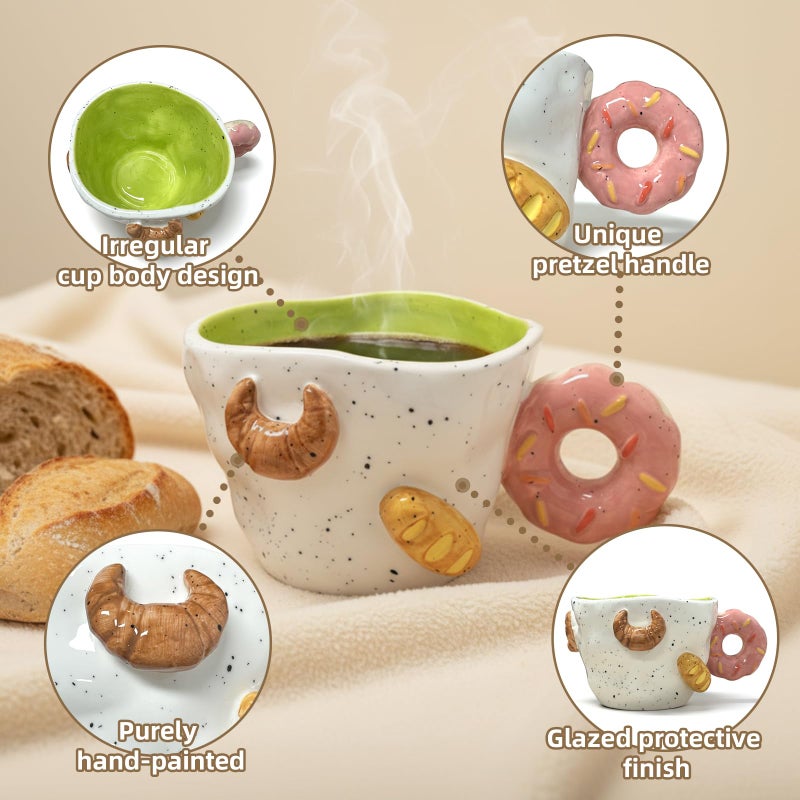 DIF DECO Christmas Mugs 11.8 OZ Ceramic Cute Donut Shape Coffee Mug with Handle Unique Holiday Hot Cocoa Cup Perfect for Tea & Coffee Lovers, Gifts for Family or Children, Dishwasher Safe(350ml) - Image 3