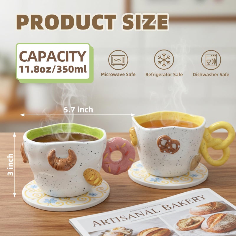 DIF DECO Christmas Mugs 11.8 OZ Ceramic Cute Donut Shape Coffee Mug with Handle Unique Holiday Hot Cocoa Cup Perfect for Tea & Coffee Lovers, Gifts for Family or Children, Dishwasher Safe(350ml) - Image 2