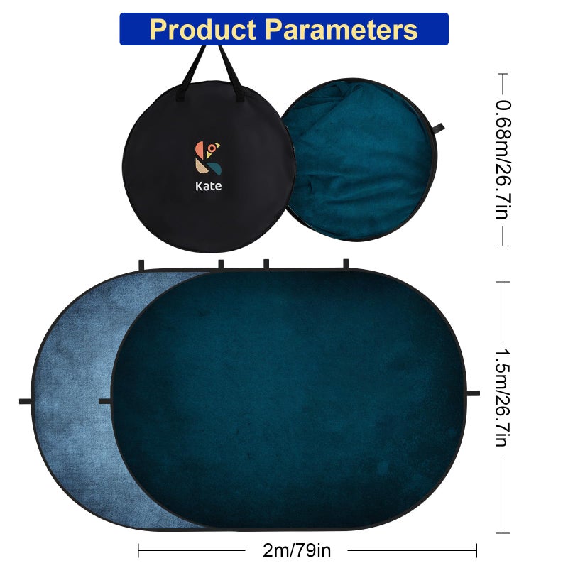 Kate Collapsible Backdrop Pop Up Backdrops Portable Folded Blue Background for Portrait Photography, for Video Conference, for Live Stream, 5x6.5ft - Image 2