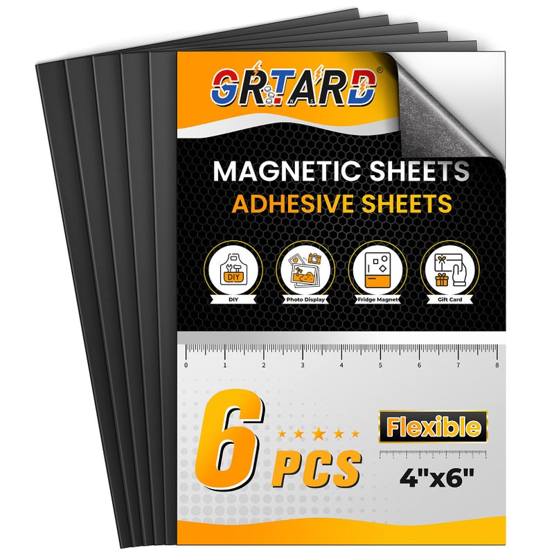 Grtard Grtard Magnetic Sheets 6 Pack 4 x 6 Black Paper Peel and Stick Decorative Magnets