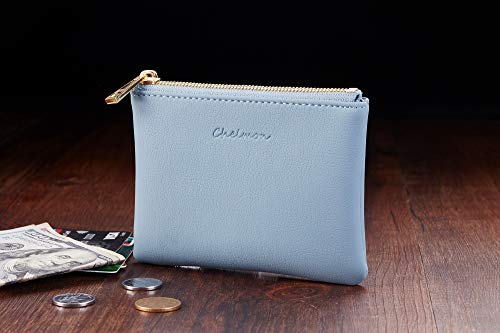 Chelmon Vegan Leather Coin Purse Pouch Change Purse With Zipper For Men Women (Blue Classic) - Image 5