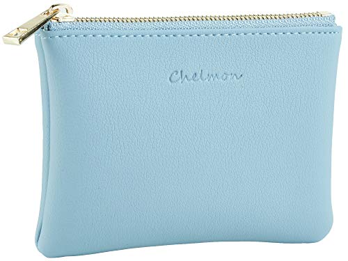 Chelmon Vegan Leather Coin Purse Pouch Change Purse With Zipper For Men Women (Blue Classic) - Image 1