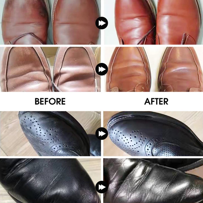 Alloda طقم تلميع الأحذية الأسود والبني المتوسط من ألودا، طقم تلميع الأحذية الجلدية والأحذية، فرشاة تنظيف إسفنجية عالية الكثافة، منشفة تلميع (أسود + بني متوسط)  - Image 4