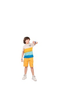 Boys' set of multi-colored T-shirt and mustard shorts