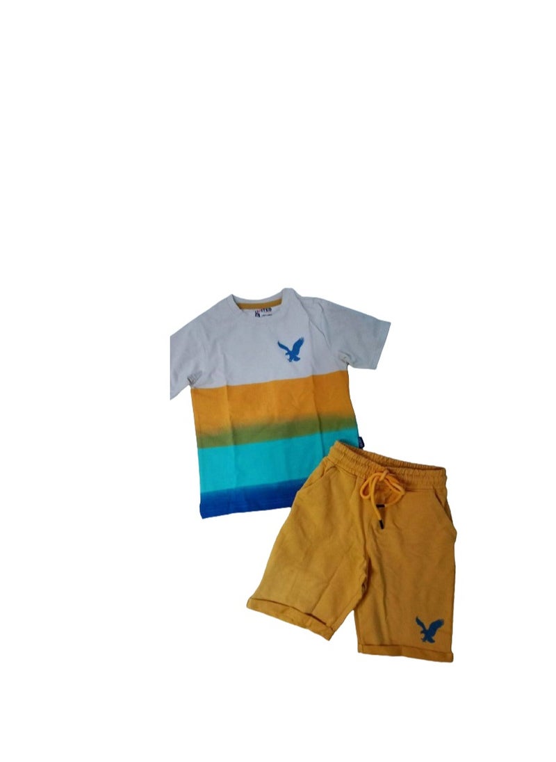 Generic - Boys' set of multi-colored T-shirt and mustard shorts - Image 1