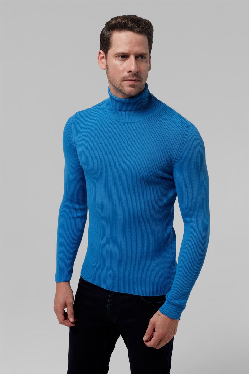 twn Slim Fit Saks Blue Rib Knitted Sweater 9EC060631764M  - Image 1