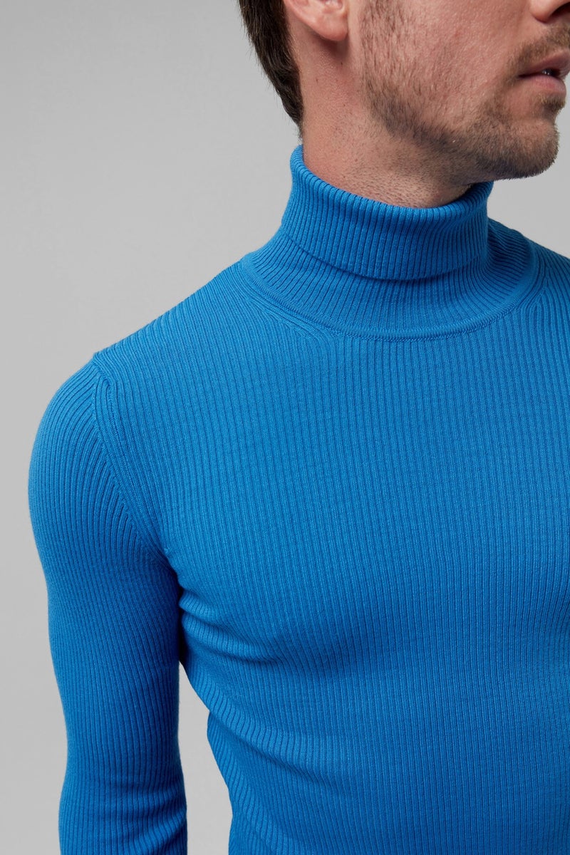 twn Slim Fit Saks Blue Rib Knitted Sweater 9EC060631764M  - Image 2