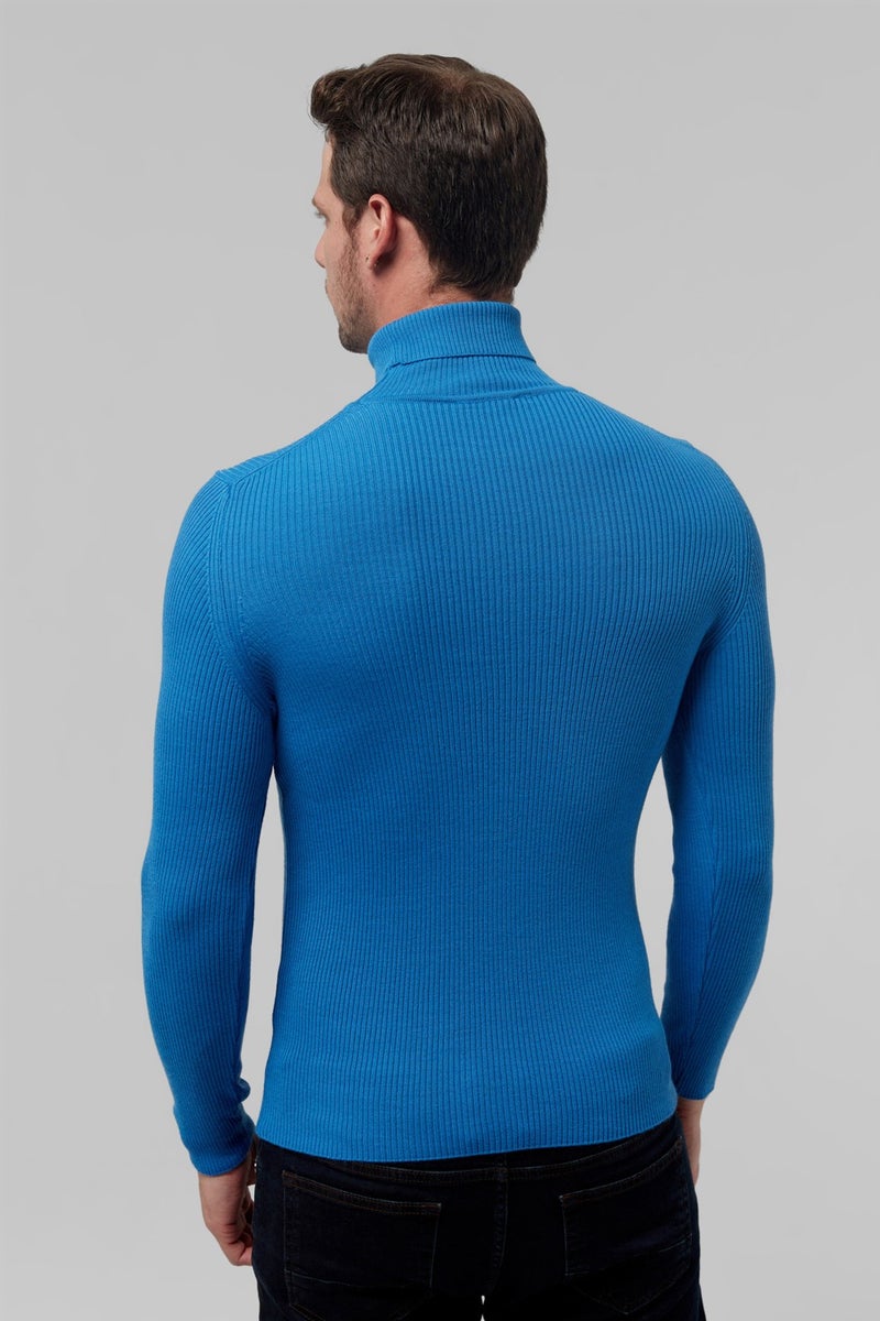 twn Slim Fit Saks Blue Rib Knitted Sweater 9EC060631764M  - Image 5