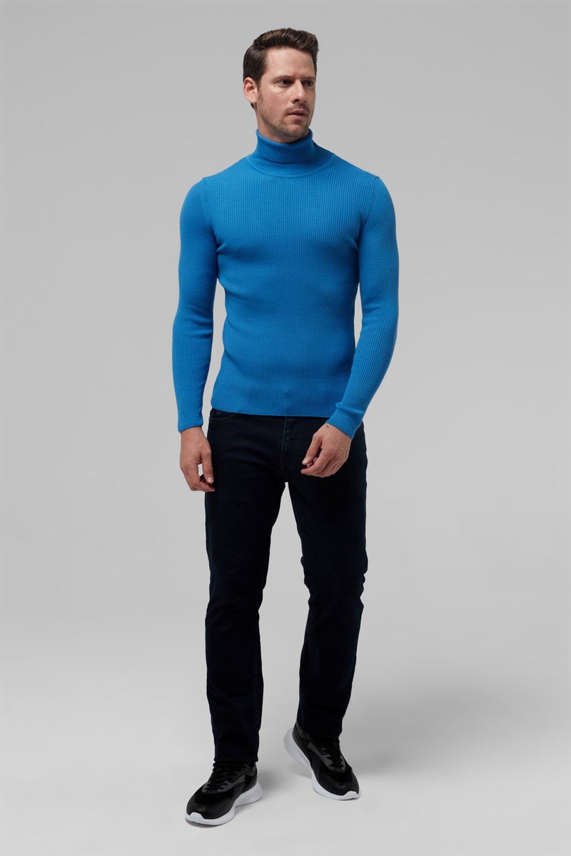 twn Slim Fit Saks Blue Rib Knitted Sweater 9EC060631764M  - Image 3