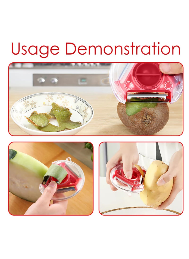 Excefore - 5 PCS 3 in 1 Swivel Vegetable Peele Stainless Steel Potato Peeler Portable Veg Fruit Peeler Non-Slip Handle & Sharp Blade Suitable for Kitchen Travel Camping Easy to Clean Swivel Peele Tool Red - Image 1