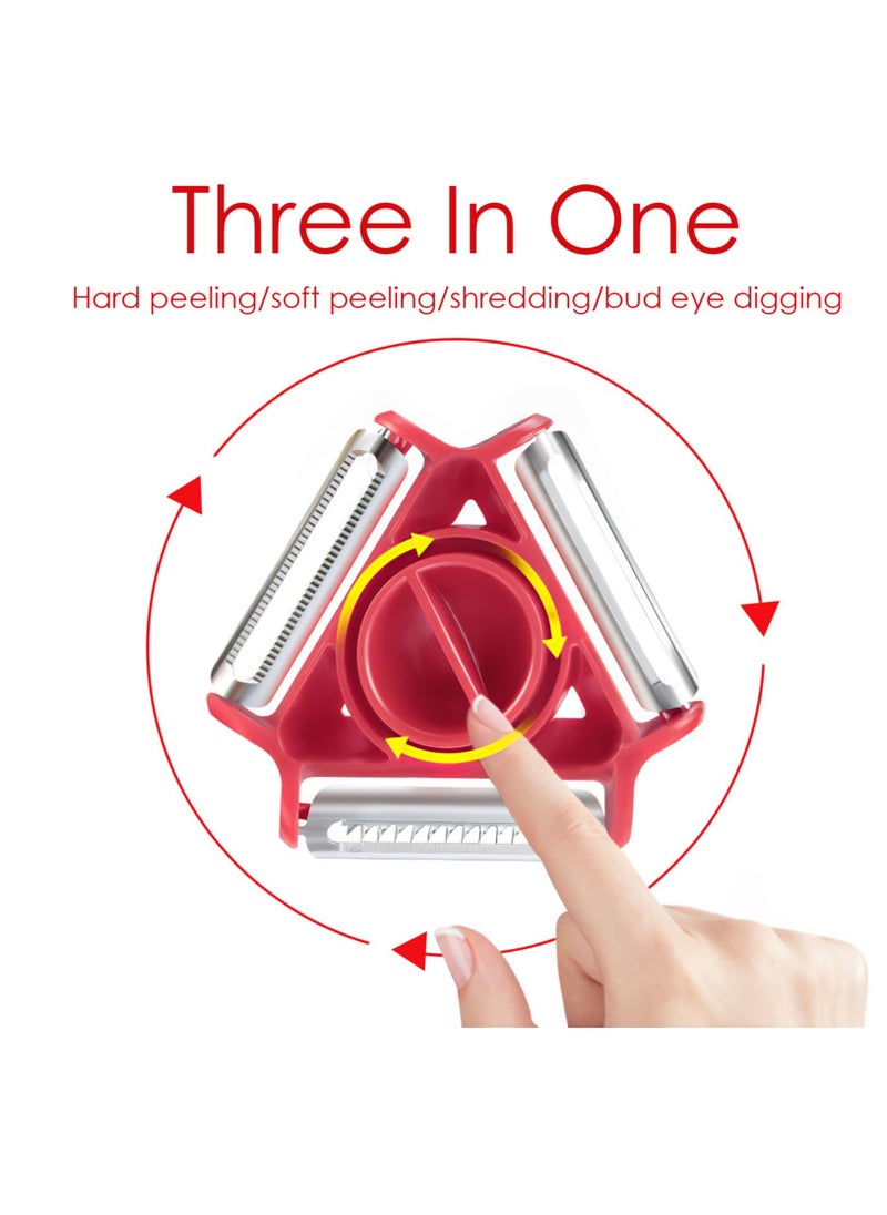 Excefore - 5 PCS 3 in 1 Swivel Vegetable Peele Stainless Steel Potato Peeler Portable Veg Fruit Peeler Non-Slip Handle & Sharp Blade Suitable for Kitchen Travel Camping Easy to Clean Swivel Peele Tool Red - Image 1