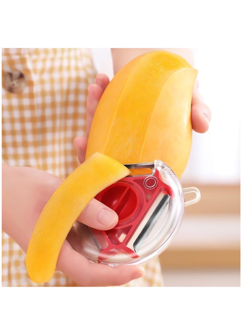 Excefore - 5 PCS 3 in 1 Swivel Vegetable Peele Stainless Steel Potato Peeler Portable Veg Fruit Peeler Non-Slip Handle & Sharp Blade Suitable for Kitchen Travel Camping Easy to Clean Swivel Peele Tool Red - Image 1