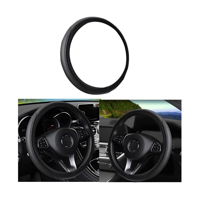 Leather Car Steering Wheel Cover for Men Women Elastic Breathable AntiSlip Universal 15 inch Black1