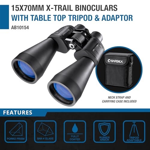 BARSKA X-Trail 15x70 Binocular w/ Tripod Adapter & Tripod , Black - Image 4