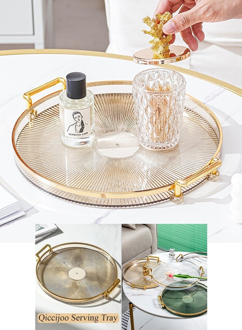 Arabest Serving Trays with Handles Home Decorative Coffee Table Round Tray Ottoman Tray Acrylic Food Tray Fruit Tray Bar Tray Perfume Tray Cocktail Tray（Brown） - Image 2