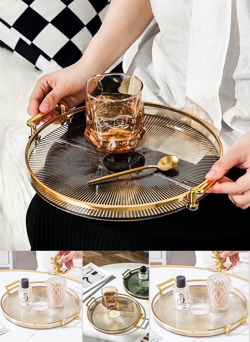 Arabest Serving Trays with Handles Home Decorative Coffee Table Round Tray Ottoman Tray Acrylic Food Tray Fruit Tray Bar Tray Perfume Tray Cocktail Tray（Brown） - Image 4