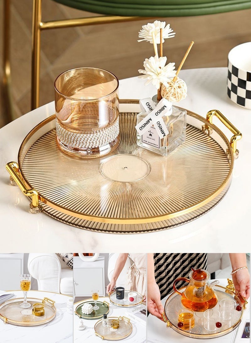 Arabest Serving Trays with Handles Home Decorative Coffee Table Round Tray Ottoman Tray Acrylic Food Tray Fruit Tray Bar Tray Perfume Tray Cocktail Tray（Brown） - Image 3