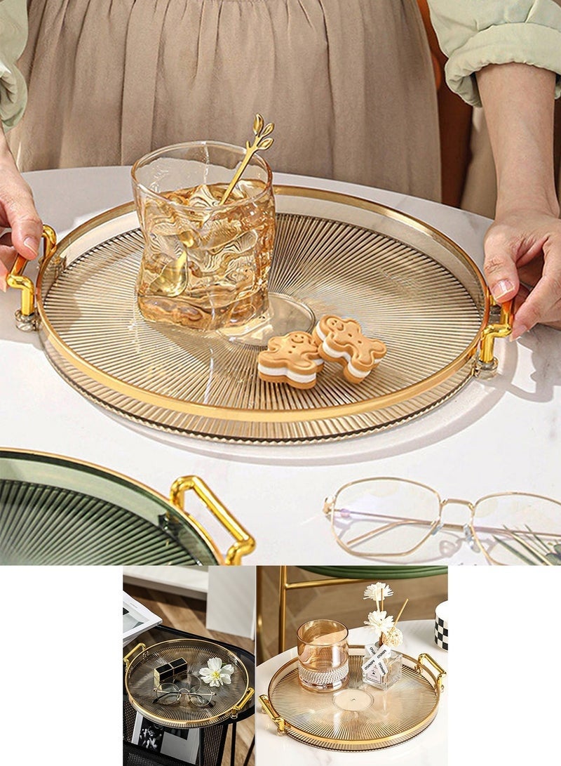 Arabest Serving Trays with Handles Home Decorative Coffee Table Round Tray Ottoman Tray Acrylic Food Tray Fruit Tray Bar Tray Perfume Tray Cocktail Tray（Brown） - Image 5