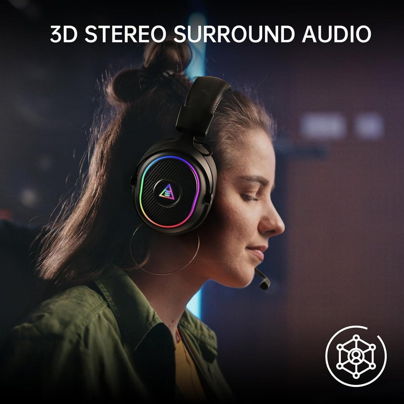 2.4GHz Wireless Gaming Headset for PS5,PS4,PC,Switch,Mobile,Mac, Bluetooth 5.3 Gaming Headphones with Detachable Microphone, RGB, 30ms Latency, 50H Battery, Stereo Sound Headset for Xbox | Bluetooth Gaming Headphones with Microphone, RGB, 30ms Latency, 50H Battery, USB&Type-C Ultra, PC Gaming Headset for Computer - Image 4