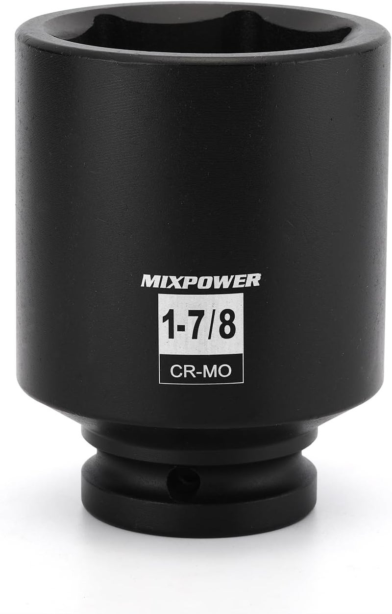 MIXPOWER 3/4" Drive Deep Impact Socket, CR-MO, 1-7/8", SAE, 6 Point, Axle Nut Impact Grade Socket for Easy Removal - Image 1