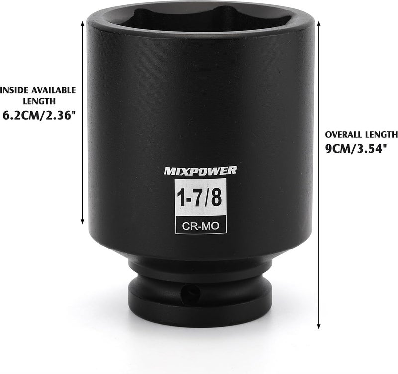MIXPOWER 3/4" Drive Deep Impact Socket, CR-MO, 1-7/8", SAE, 6 Point, Axle Nut Impact Grade Socket for Easy Removal - Image 5