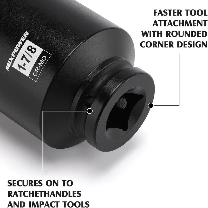 MIXPOWER 3/4" Drive Deep Impact Socket, CR-MO, 1-7/8", SAE, 6 Point, Axle Nut Impact Grade Socket for Easy Removal - Image 4
