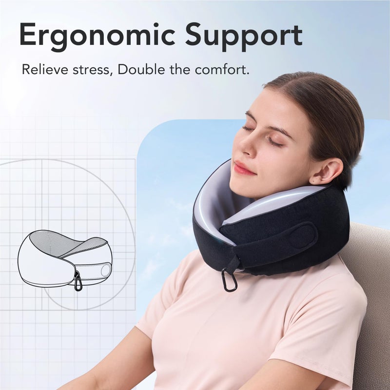 KPNEOL Travel Pillow, 100% Pure Memory Foam Travel Neck Pillow Airplane Neck Support Ergonomic Design for Traveling Suitable for Airplanes,Offices and Cars-Cooling Silk Black - Image 3