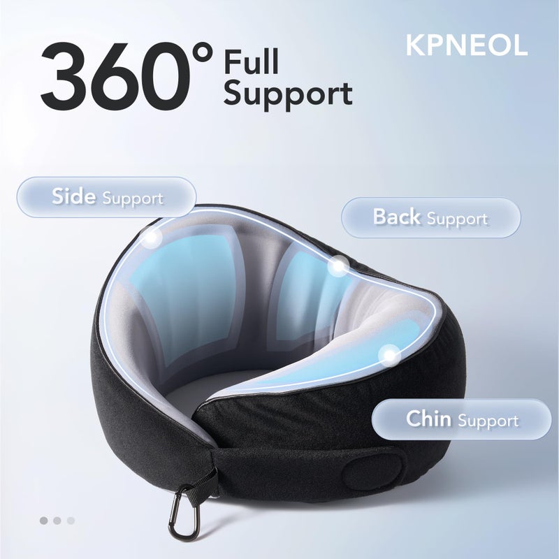 KPNEOL Travel Pillow, 100% Pure Memory Foam Travel Neck Pillow Airplane Neck Support Ergonomic Design for Traveling Suitable for Airplanes,Offices and Cars-Cooling Silk Black - Image 2
