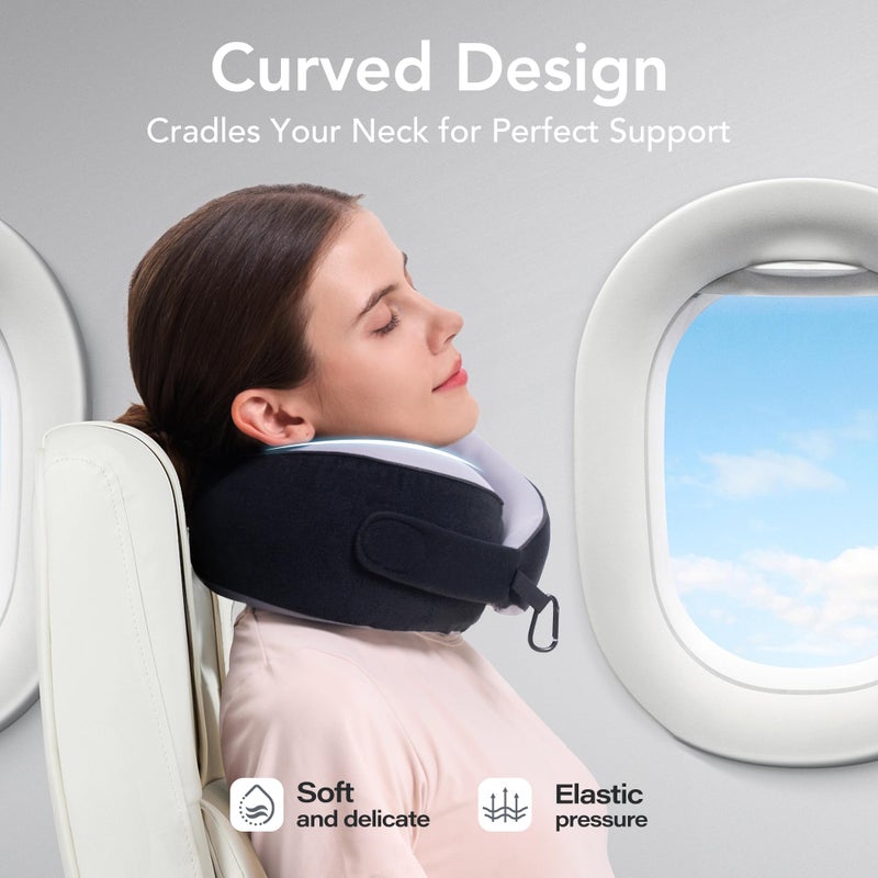 KPNEOL Travel Pillow, 100% Pure Memory Foam Travel Neck Pillow Airplane Neck Support Ergonomic Design for Traveling Suitable for Airplanes,Offices and Cars-Cooling Silk Black - Image 4