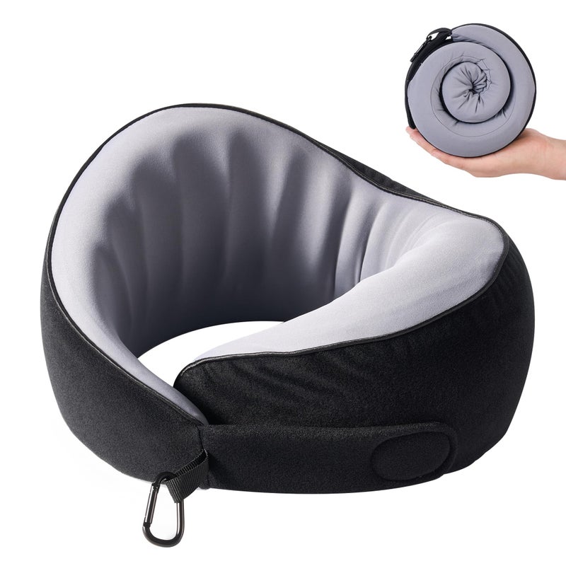KPNEOL Travel Pillow, 100% Pure Memory Foam Travel Neck Pillow Airplane Neck Support Ergonomic Design for Traveling Suitable for Airplanes,Offices and Cars-Cooling Silk Black - Image 1