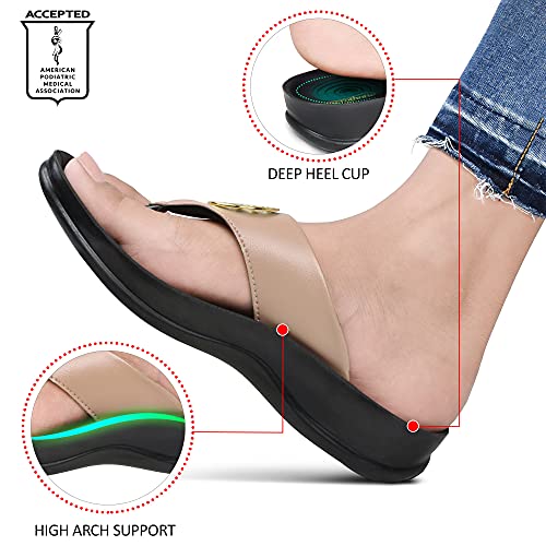 AEROTHOTIC Flip Flops for Women with Plantar Fasciitis Relief Slip On Dressy Beach Flops Comfortable Walking Orthopedic Sandals Arch Support (Othila Beige, Size 10) - Image 4