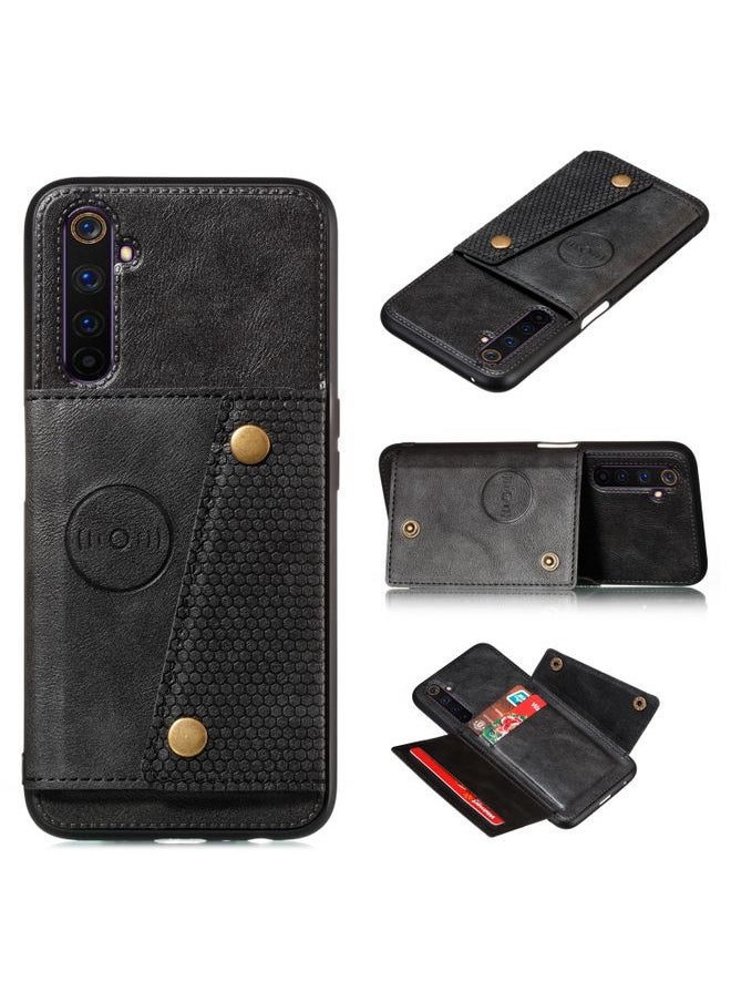 HuHa Case Cover For Realme 6 Pro PU + TPU Shockproof Magnetic Protective Case with Card Slots Black 