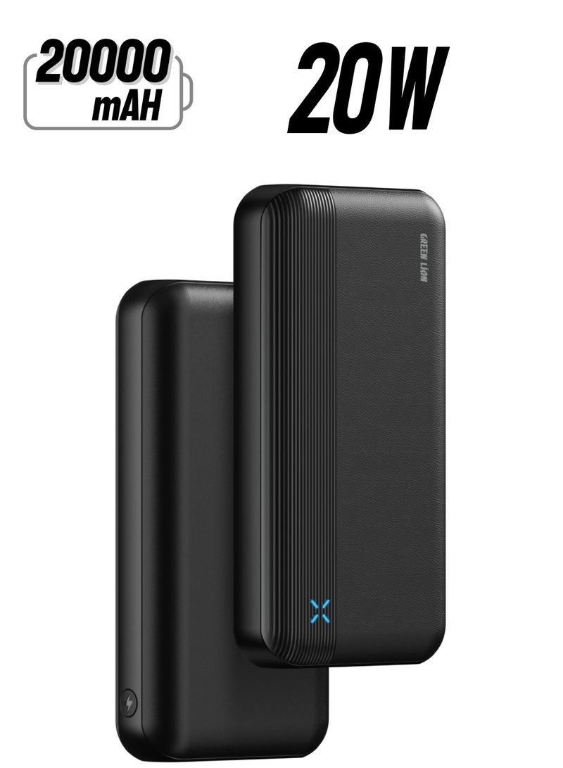 GREEN LION 20000 mAh Milos Power Bank / PD20W Fast Charger Powerbank 20000mAh / LED Indicator / Charge Multiple Devices / Micro/USB-A/USB-C Port / Compact & Slim Design / Lithium Polymer Battery Type - Black - Image 1