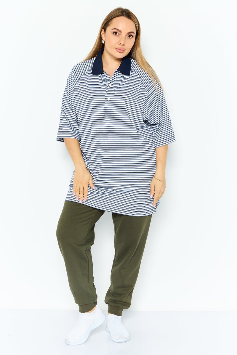 Greg Norman Women Sportswear Fit Stripe Short Sleeves Outdoor Polo, Navy Blue - Image 3